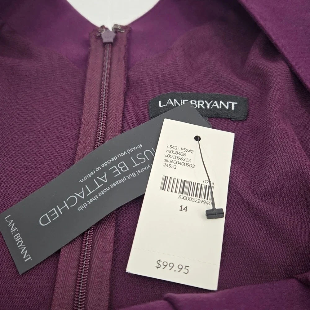 Lane Bryant Sheath Dress 14 Purple Lace Up Knee Length Cocktail Feminine NWT